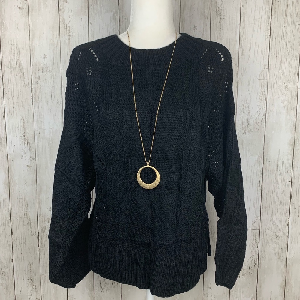 🔥COMFY CHIC🔥Loose Fit Knit Hollow Out Jumper Sweater Black S/M/L NWT - Picture 4 of 7